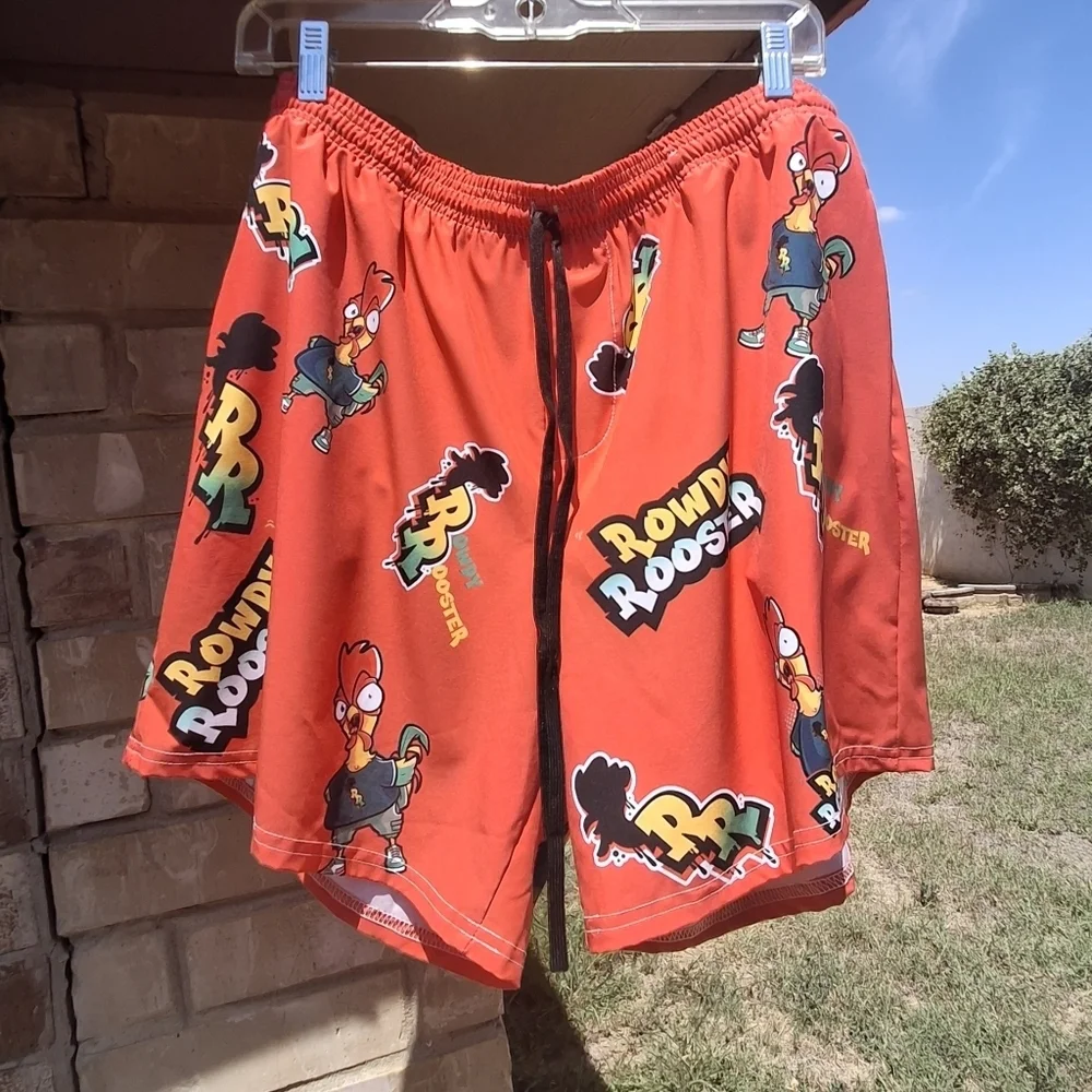 Rowdy Rooster Get Your Swim On All-Over Print Red Swim Trunks Men Size XL / 36